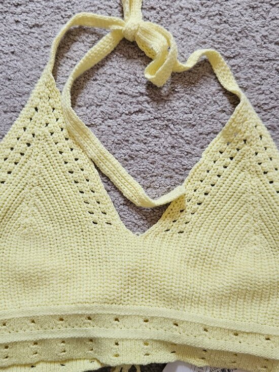 bp Tops - BP. Yellow Crochet Knit Halter Crop Top NWT — Tie Neck / Lace-Up Front